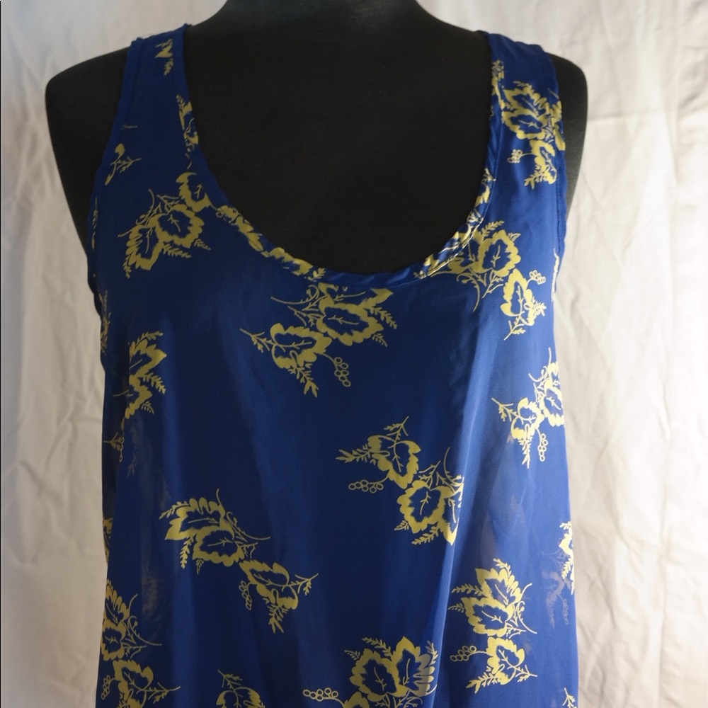 Royal Blue Silk Tank with a yellow floral design
